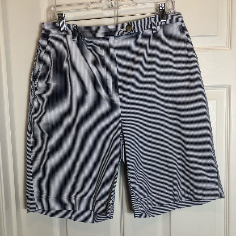 Lands’ End Striped High Rise Shorts with Elastic Back Waist  Size 14